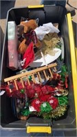 Christmas lot with tote, ornaments, trees,