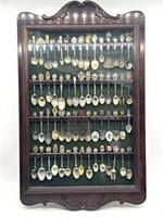 Souvenir Spoons in Wood and Glass Display 17.5” x