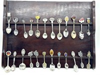 Souvenir Spoons in Wood Rack 18.5" x 14”