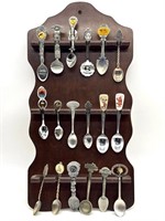 Souvenir Spoons in Wood Rack 10" x 19”