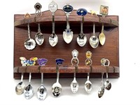 Souvenir Spoons in Wood Rack 12.5” x 8”