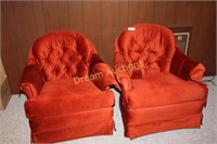 Pair of Red Swivel Chairs - Located-Basement