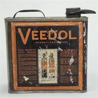 1 gallon Veedol square oil can with pouring spout