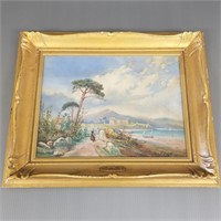 P.J. Cunningham signed ornately framed oil