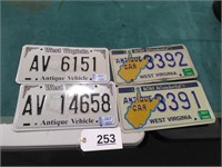 4 West Virginia Antique Car License Plates