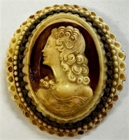 2” Antique Celluloid Layered Cameo Pin