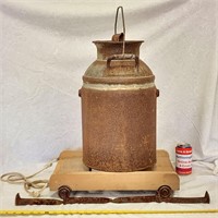 Vintage Milk Can, Pull-Cart & Railroad Spikes