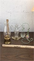 Candle holders-brass base, angel & flowers