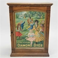 Diamond Dyes advertising tin sign in original oak