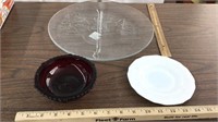 Snowman plate, Avon bowl & milk glass plate