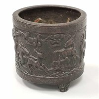 Antique Asian bronze censor with deer in forest