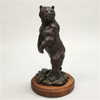 Stephen LeBlanc bronze bear on swivel wooden base