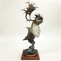 Burl Jones bronze "Royal Flush-Caribou" on swivel
