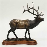 Stephen Little bronze elk on wooden base -