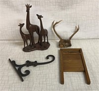 Wash Board, Cast Iron Wall plant Hanger, Antlers