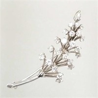 14K white gold spray brooch set with 22 round and