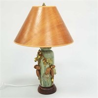 Majolica pottery lamp with raised decoration and