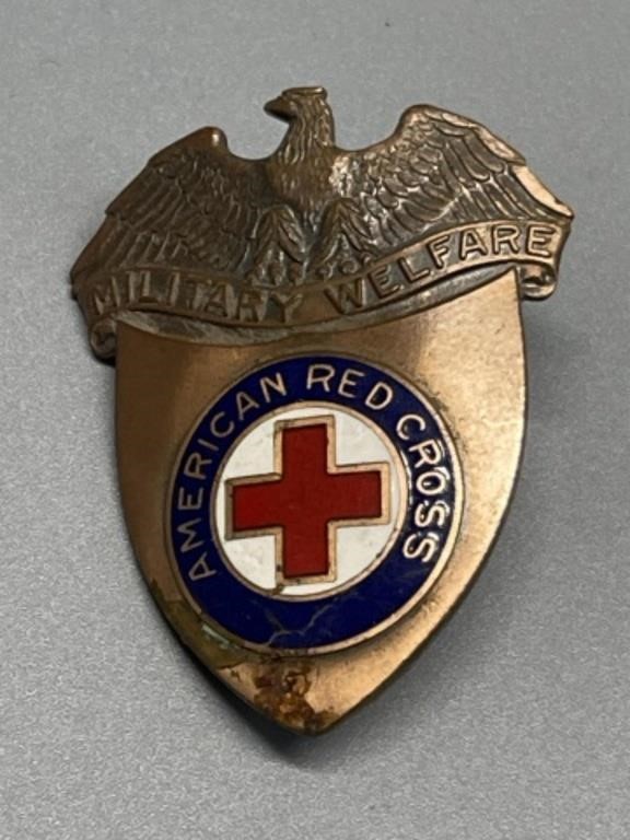 US Red Cross military welfare pin badge brass