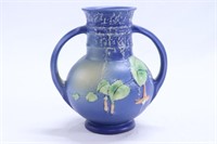 Roseville Fuschia Blue Handled Vase