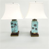 Pair of Chinese porcelain lamps on base - bird