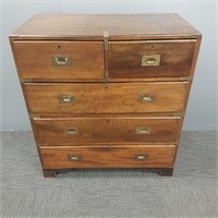 Period two-piece mahogany campaign chest