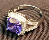 Sterling Silver Tanzanite & Simulated Diamond Ring