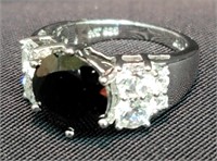 Sterling Silver Black Spinel & White Topaz Ring