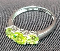 Sterling Silver 3 Stone Manchurian Peridot Ring