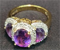 Sterling Silver African Amethyst, White Topaz Ring