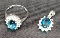 Sterling Silver London Blue Ring & Pendant Set