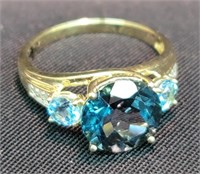 10k Yellow Gold London & Swiss Blue Topaz Ring