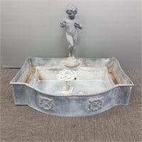 Antique lead fountain with 23" figure, 8" lily pad