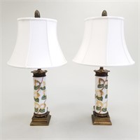Pair of hand painted lamps with pineapple finials-