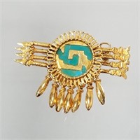 14K gold & turquoise Mexican brooch / pendant -