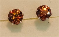 14k Gold Tanzanian Orange Zircon Stud Earrings