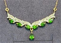 10k Gold Oval Diopside & Diamond Accent Necklace
