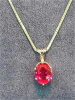 Sterling Silver Lab Created Ruby Pendant w/ Chain