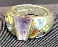 Sterling Silver Multi Stone Lady's Ring Size 8