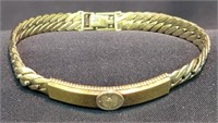 8" Sterling Silver & 14k Gold Coin Inlaid Bracelet