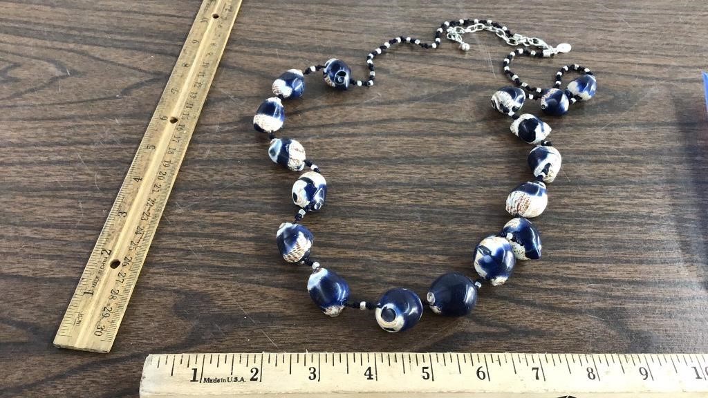 Blue, tan & white necklace