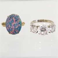 2 vintage 14K gold rings - 1 set with opal doublet