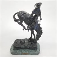 Remington recast bronze horse and rider "Out Law"