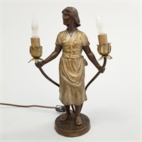 Antique spelter figural boudior lamp- marked