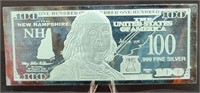 1oz .999 Fine Silver US $100 Note Replica