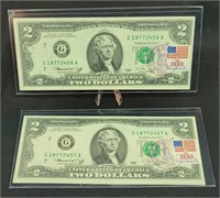 2pcs 1972 Consecutive Serial # $2 Cover Notes