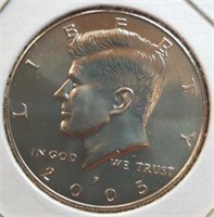Uncirculated 2005 penny Kennedy half dollar
