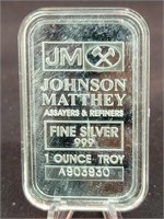 Johnson Matthey 1 Troy Ounce .999 Fine Silver Bar