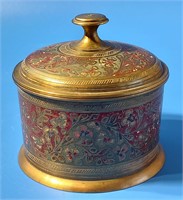 Vintage Brass & Champleve Trinket Box from India