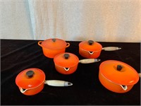 Le Creuset Orange Enamel Cast Iron Pots Set