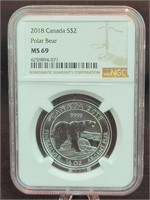2018 Canadian $2 Polar Bear NGC MS69 Silver